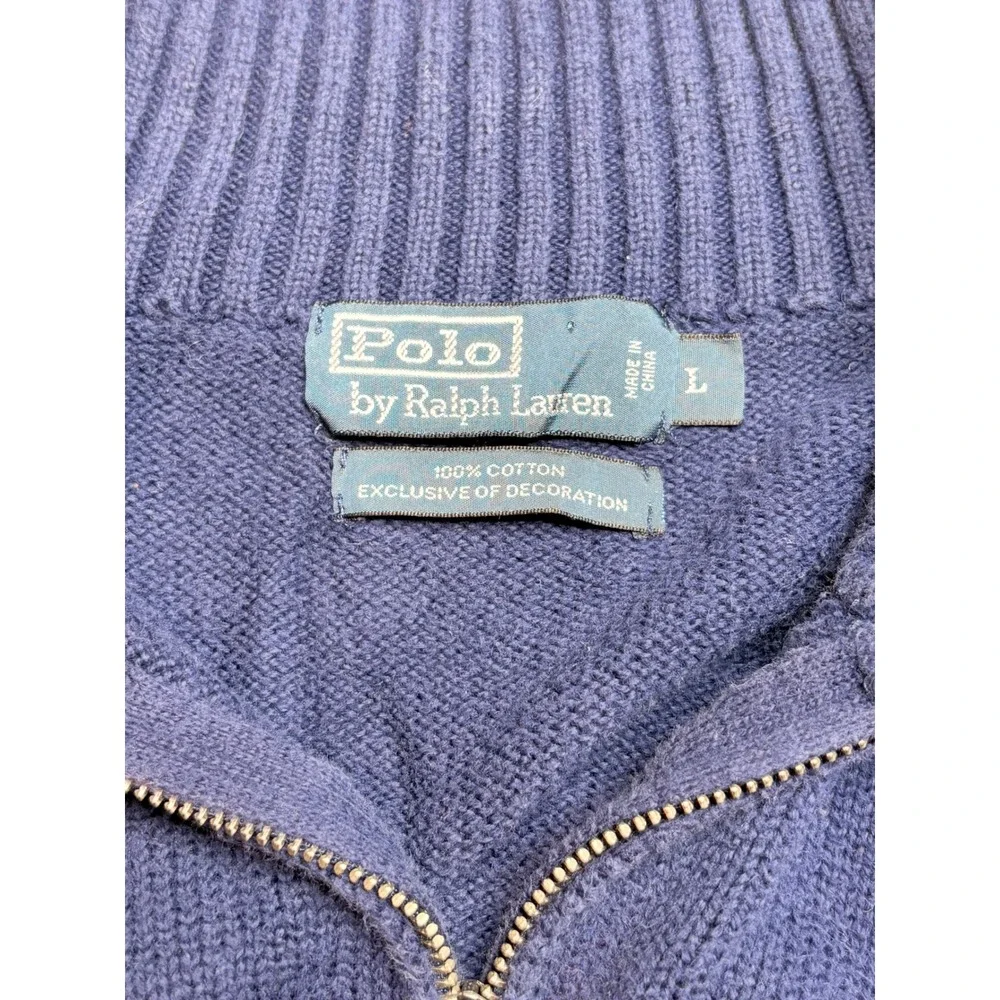 Polo Ralph Lauren 1/4 Zip Sweater Mens Large Blue Cotton Red‎ Pony Logo Pullover